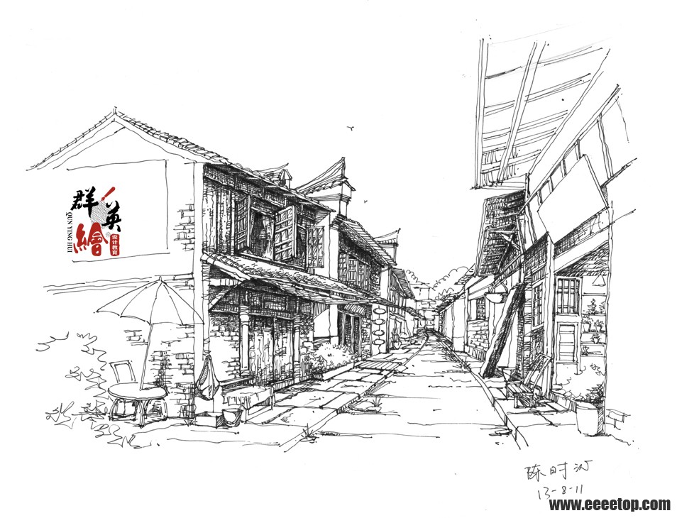 福建群英绘-古建筑钢笔画作品图片