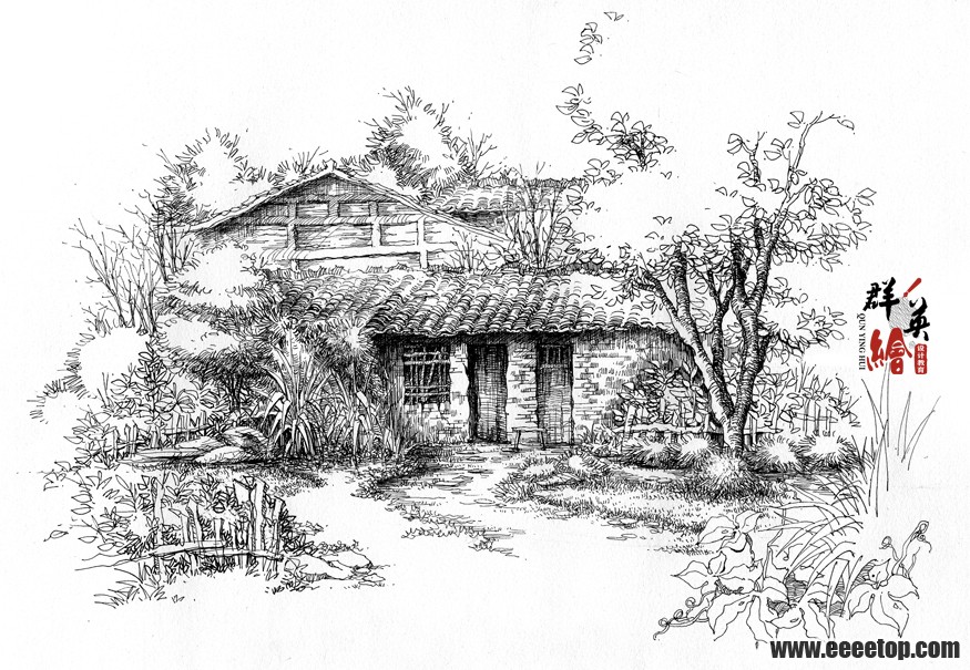 福建群英绘-古建筑钢笔画作品图片