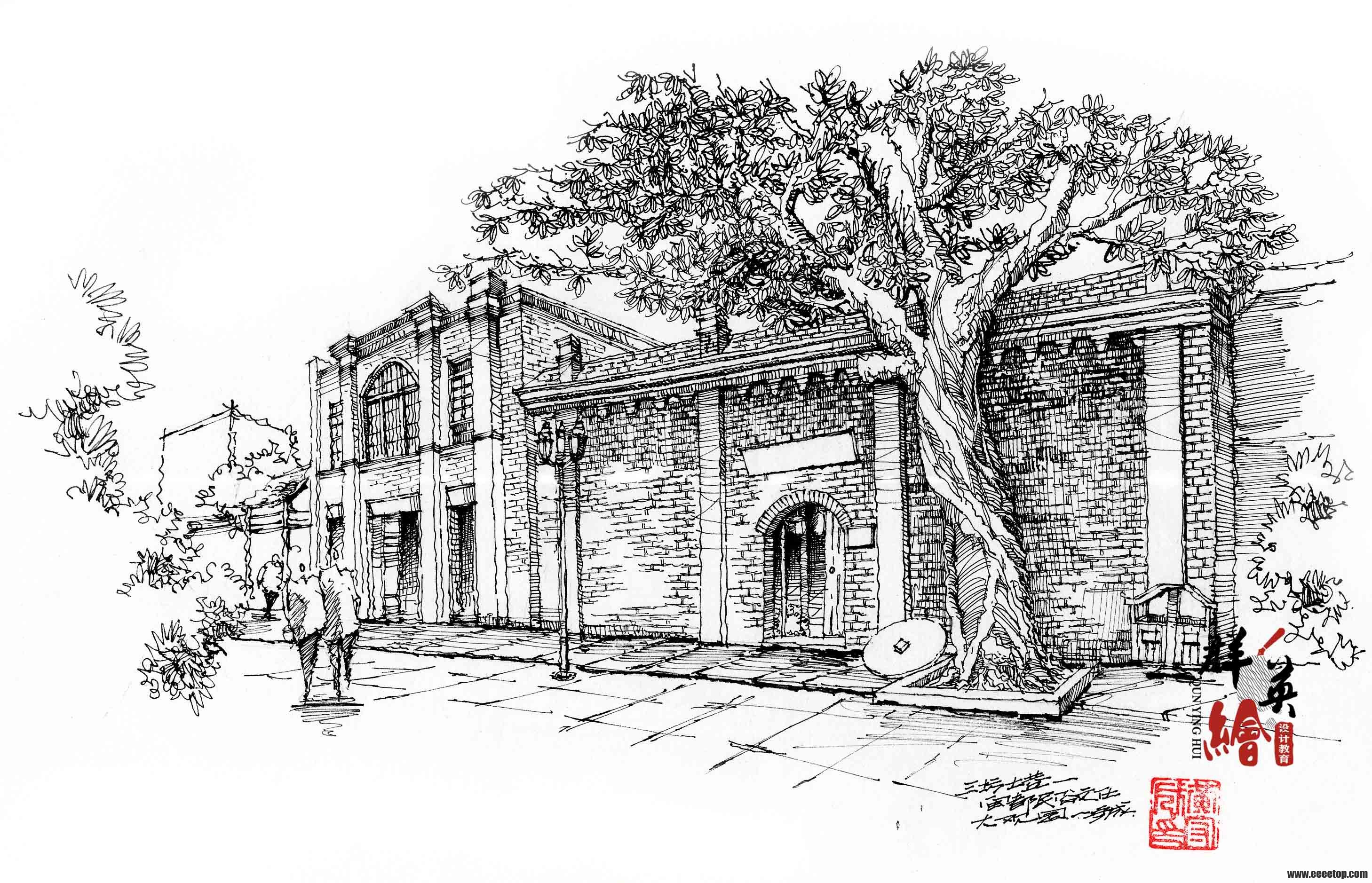 福建群英绘-古建筑钢笔画作品图片