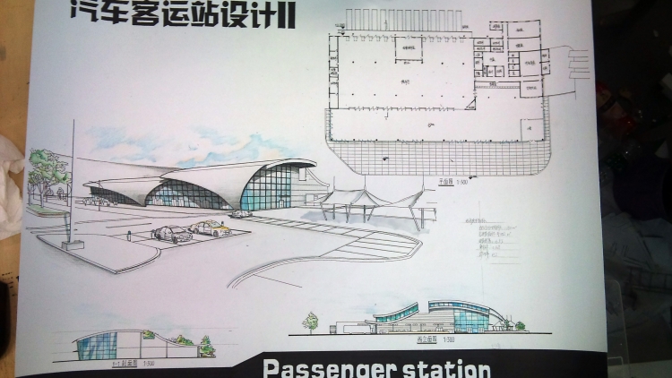 大二用彩铅+马克笔手绘的客运站设计-2