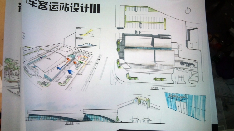 大二用彩铅+马克笔手绘的客运站设计-3
