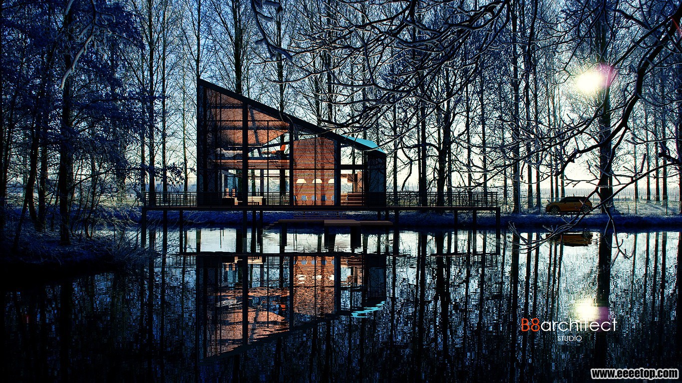 house forest reflection evening.jpg