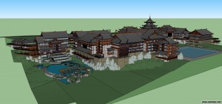 中式山地五星级酒店 SU模型（含图）